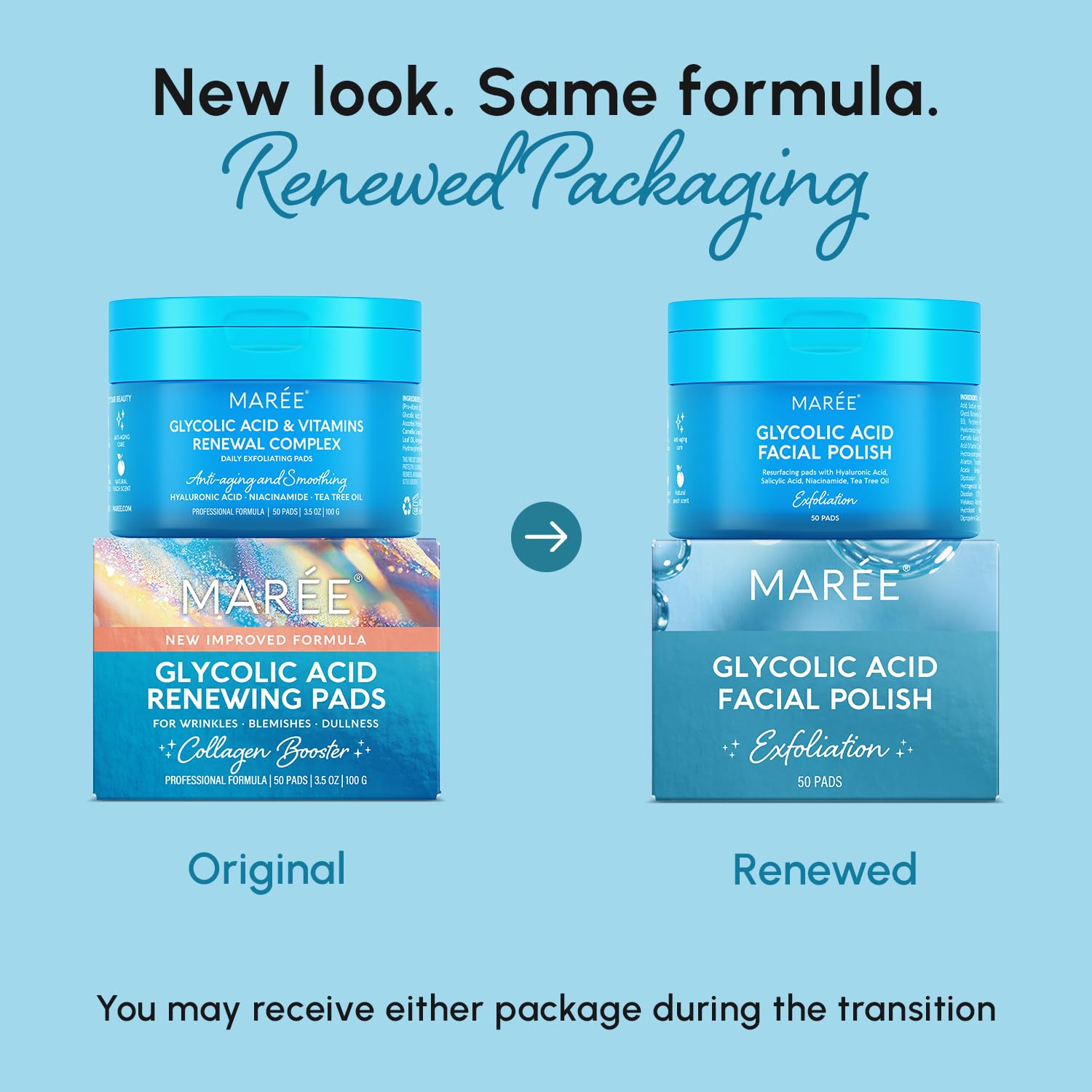 MAREE Glycolic Acid Pads - Toner Pads for Face Cleansing - Exfoliating Pad