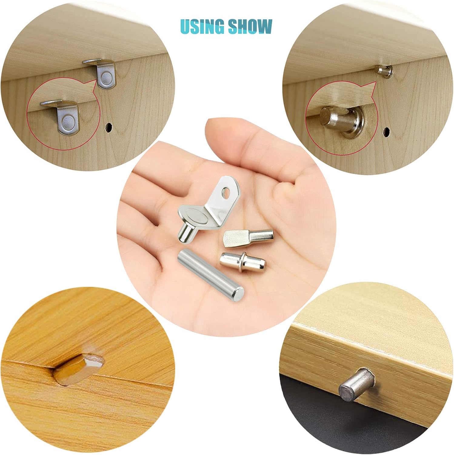 104Pcs Shelf Pins Kit,4 Styles Nickel Plated Shelf Support Pegs,Bookshelf