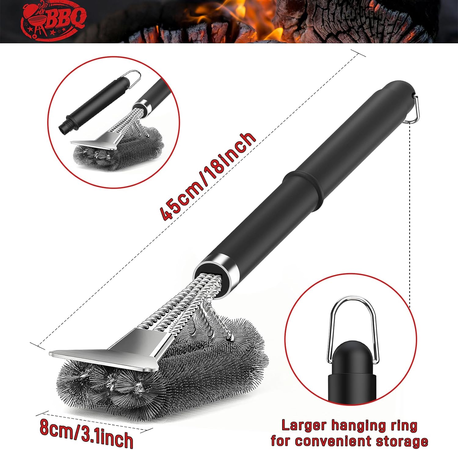 TNTOR Grill Brush with Scraper, 18" Adjustable Handle BBQ Grill Brush for
