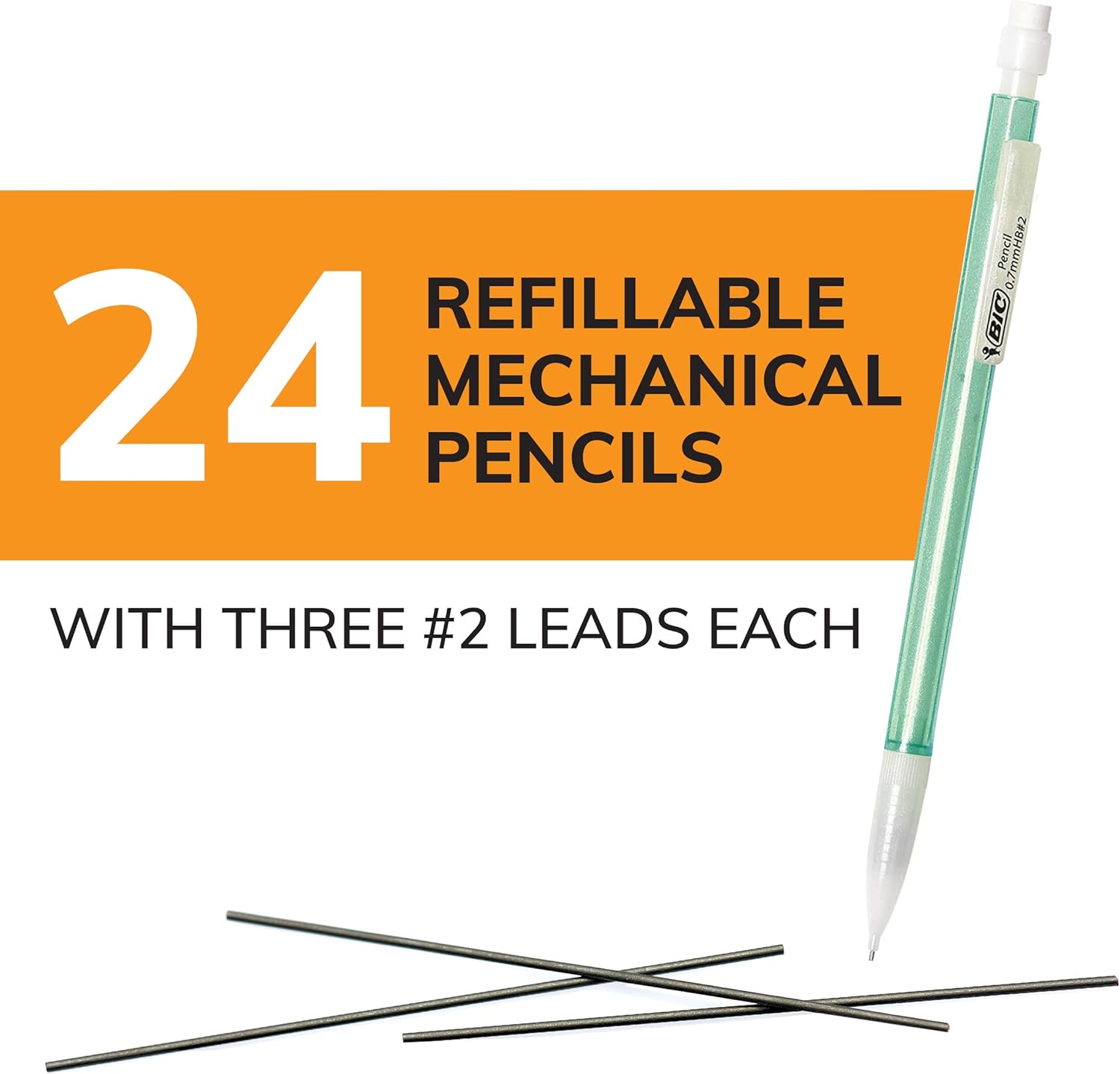 BIC Xtra-Sparkle Number 2 Mechanical Pencils With Erasers, Medium Point