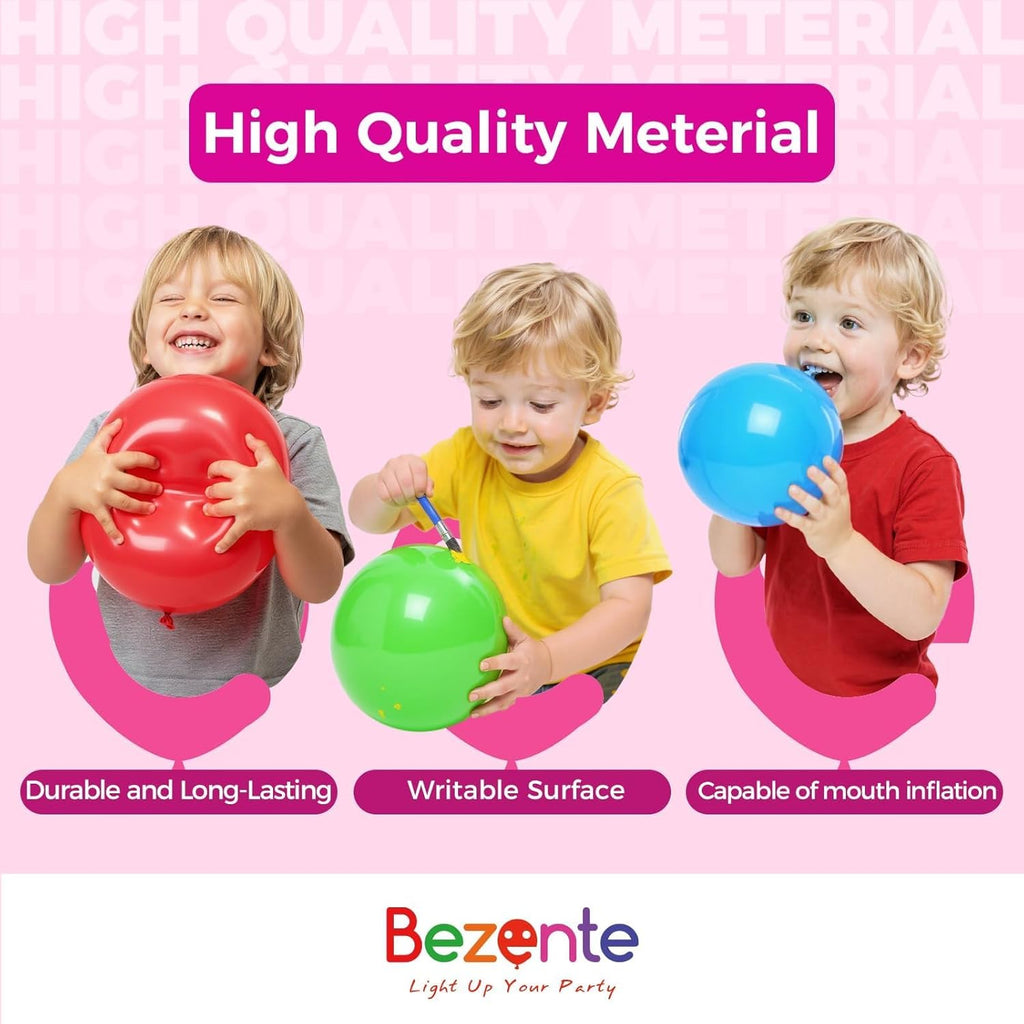 Bezente Assorted Rainbow Latex Balloons, 100 Pack 12 inch Round Helium Bright