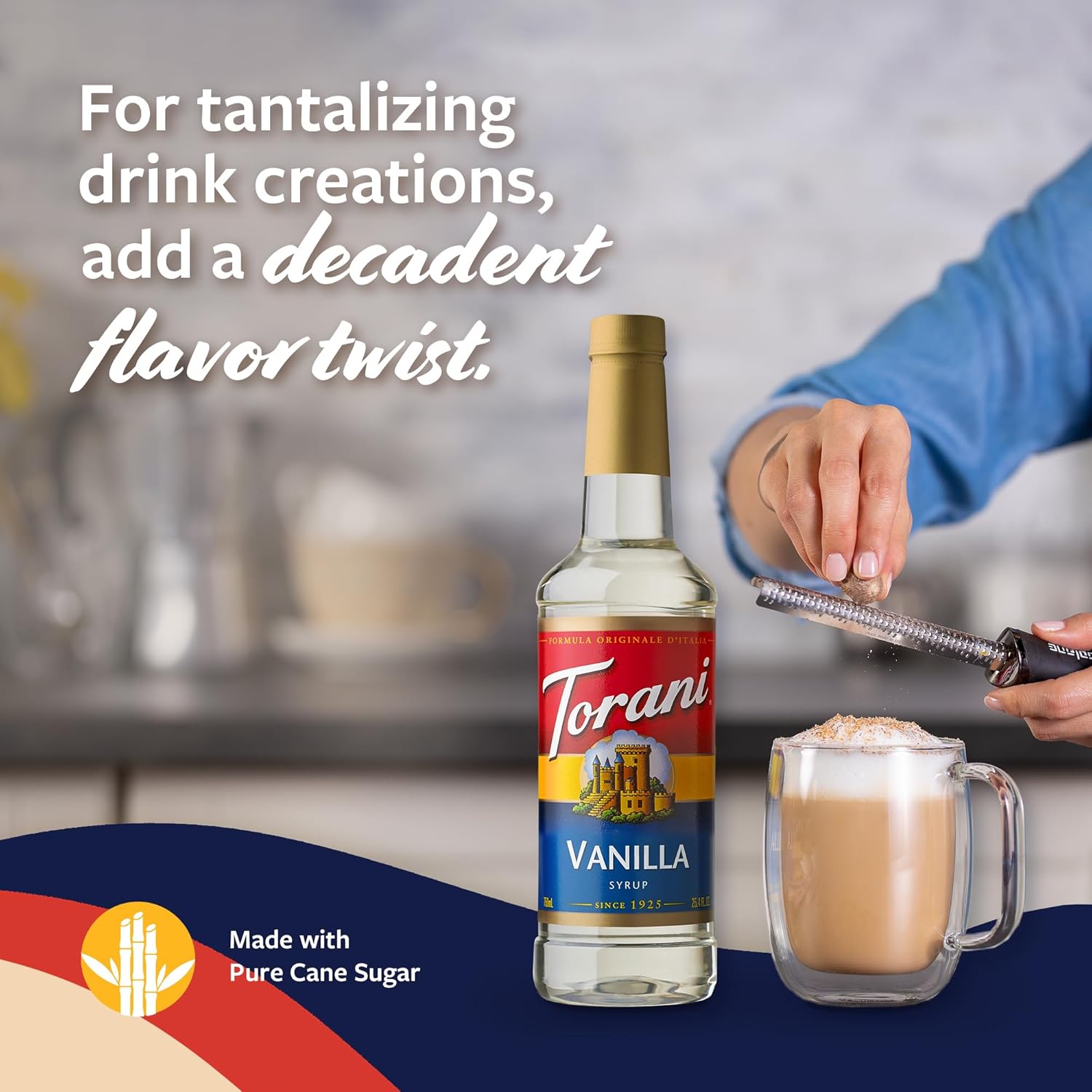 Torani Coffee Syrup, Vanilla Flavored Syrup for Drinks, Pump Included, 25.4