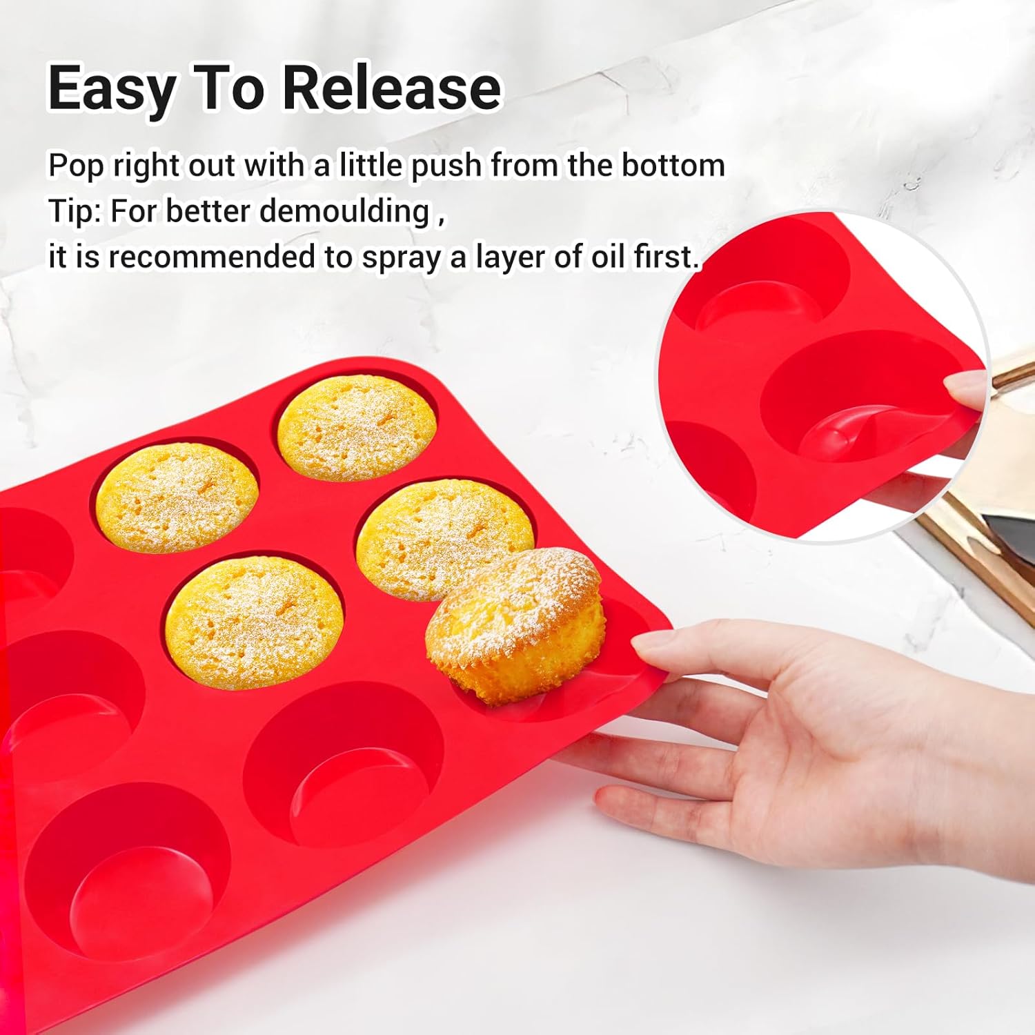 Redfly 2 Pack Silicone Muffin Pans for Baking & Cupcake Pan - 12 Cup Regular