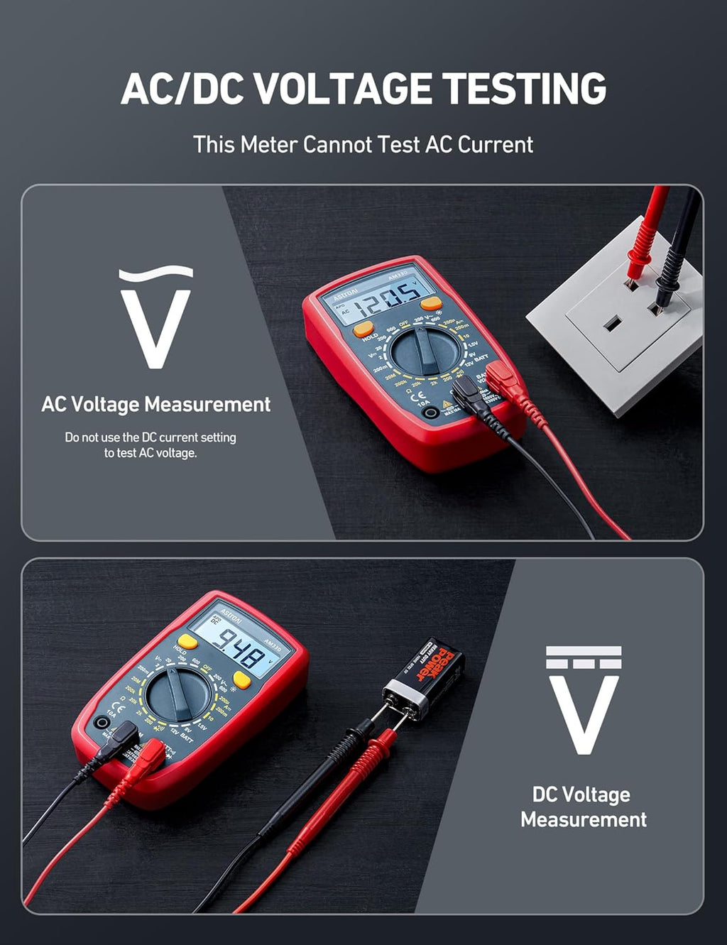 AstroAI Digital Multimeter Tester 2000 Counts with DC AC Voltmeter and Ohm