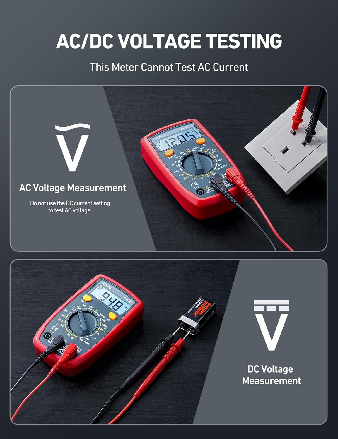 AstroAI Digital Multimeter Tester 2000 Counts with DC AC Voltmeter and Ohm