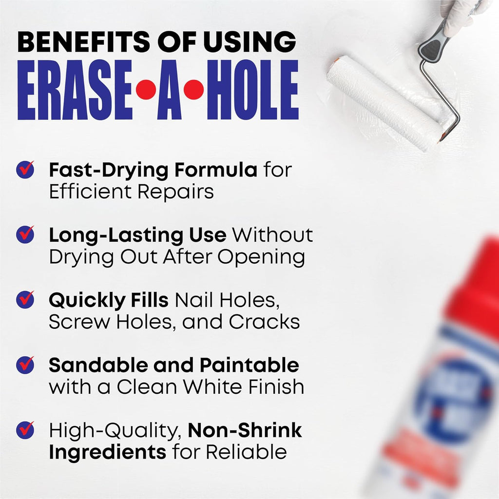 Erase-A-Hole Wall Repair Stick ‰ÛÒ Quick-Dry Nail & Screw Hole Filler for Drywall, Wood & Plaster ‰ÛÒ No Sand Spackle Alternative, Paintable Putty, 4.5 oz
