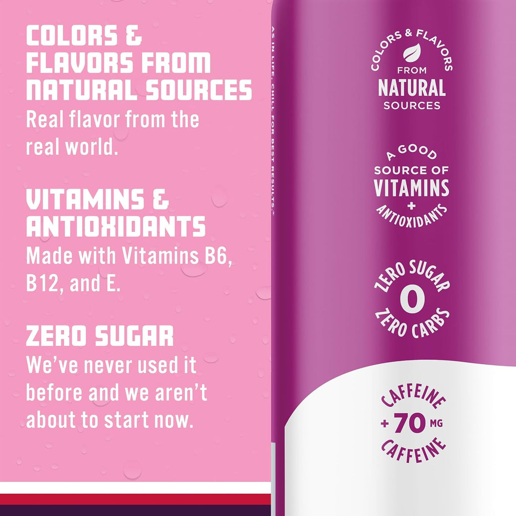 Sparkling Ice Caffeine Black Raspberry Sparkling Water with Caffeine, Zero Sugar, with Antioxidants and Vitamins,16 fl oz Cans (Pack Of 12)
