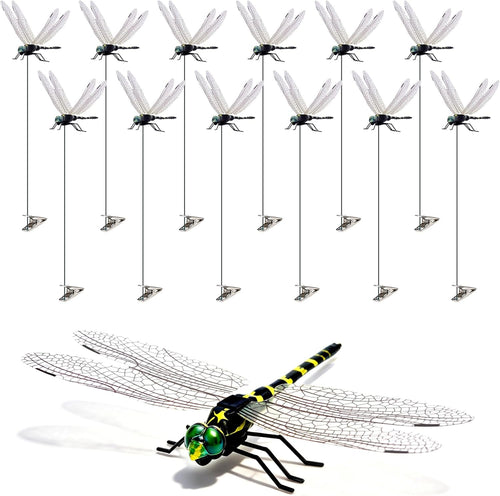 12 Pack 3D Dragonfly Clips, Fake Dragonflies with Stakes, Realistic Plastic