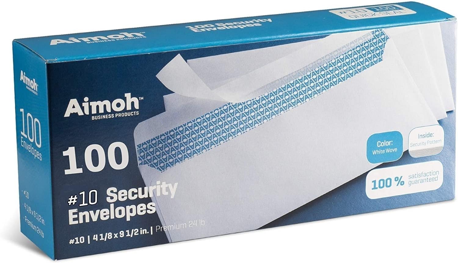 Aimoh #10 Security Self Seal Envelopes ‰ÛÒ 100 Qty |No Window, EnveGuard, 4‰ÉÝ x 9å?", White, 24 LB, 100 Count (34100)