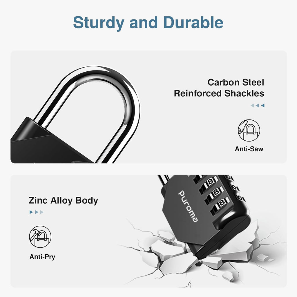 Puroma 2 Pack Combination Lock for Locker 4 Digit Outdoor Waterproof Padlock for School, Gym, Sports, Fence, Toolbox, Gate, Case, Outdoor, Hasp Storage (Black)