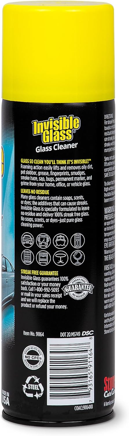 Invisible Glass 91164-2PK Premium Aerosol Glass Cleaner Spray for Car Windshields and Windows, Automotive and Home Window Cleaner, Streak-Free, Ammonia-Free, Tint-Safe ‰ÛÒ 19 oz (Pack of 2)