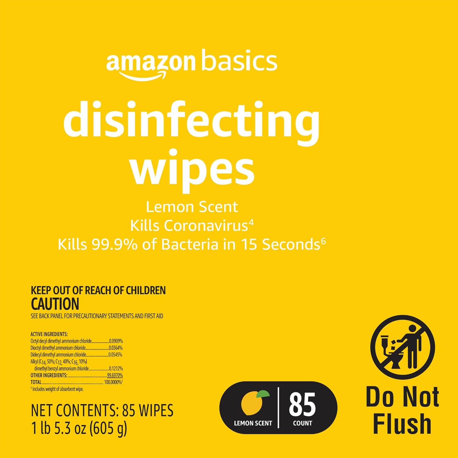 Amazon Basics Disinfecting Wipes, Lemon & Fresh Scent, Sanitizes/Cleans/Disinfects/Deodorizes, 255 Count (2 Packs Lemon, 1 Pack Fresh Scent)