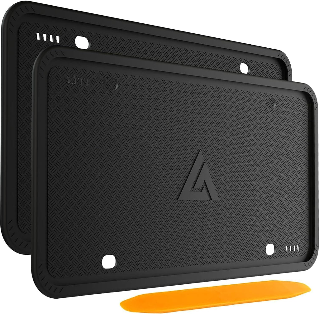 Aujen Silicone License Plate Frames Black, 2 Pack Car License Plate Frame