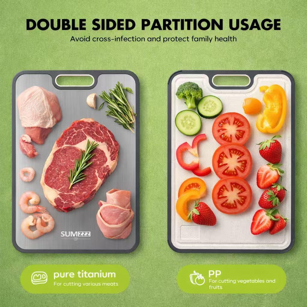 Sumzzz Titanium Cutting Board for Kitchen, Non Toxic 2-in-1 Cutting Board Double Sided Food Grade Pure Titanium, Knife Friendly Easy to Clean Large Size 15‰۝ÌÑ10.3‰۝