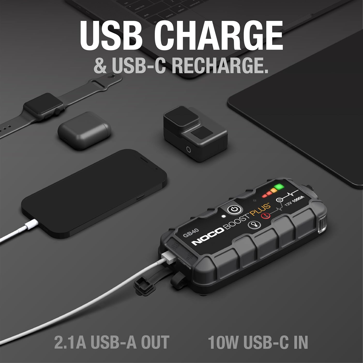 NOCO Boost GB40: 1000A UltraSafe Jump Starter ‰ÛÒ 12V Lithium Battery Booster Pack, Portable Jump Box, Power Bank & Jumper Cables - for 6.0L Gas and 3.0L Diesel Engines