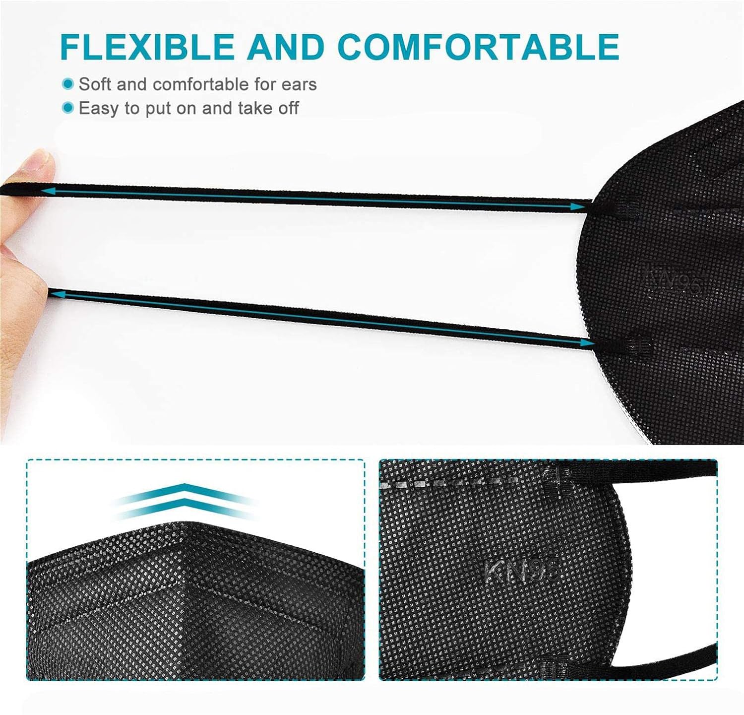 LEMENT 50pcs KN95 Face Mask Black 5 Layer Cup Dust Safety Masks Filter Efficiency‰ä´95% Breathable Elastic Ear Loops Black Masks