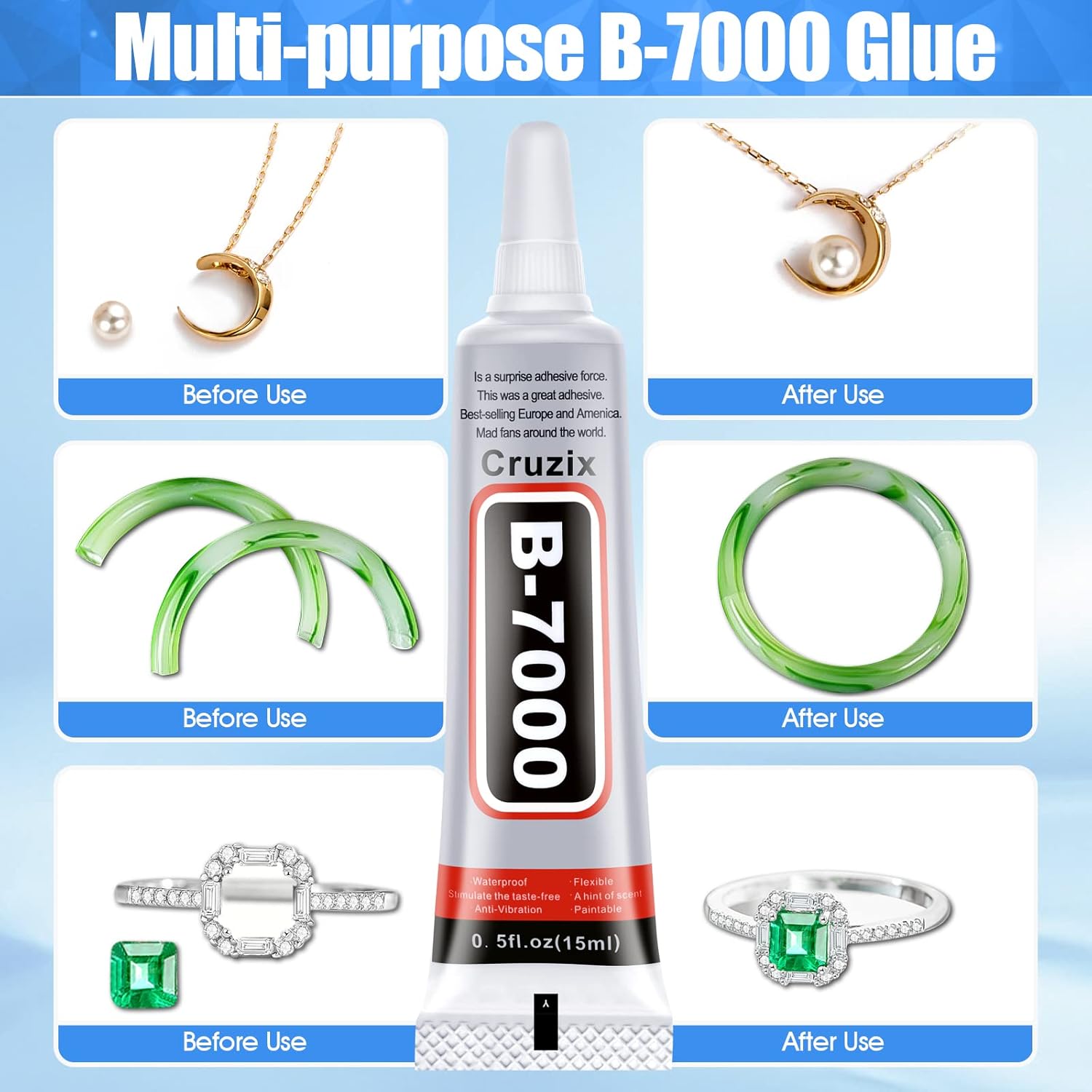 B-7000 Glue Clear for Rhinestone Crafts, Jewelry and Bead Adhesive B7000 Semi
