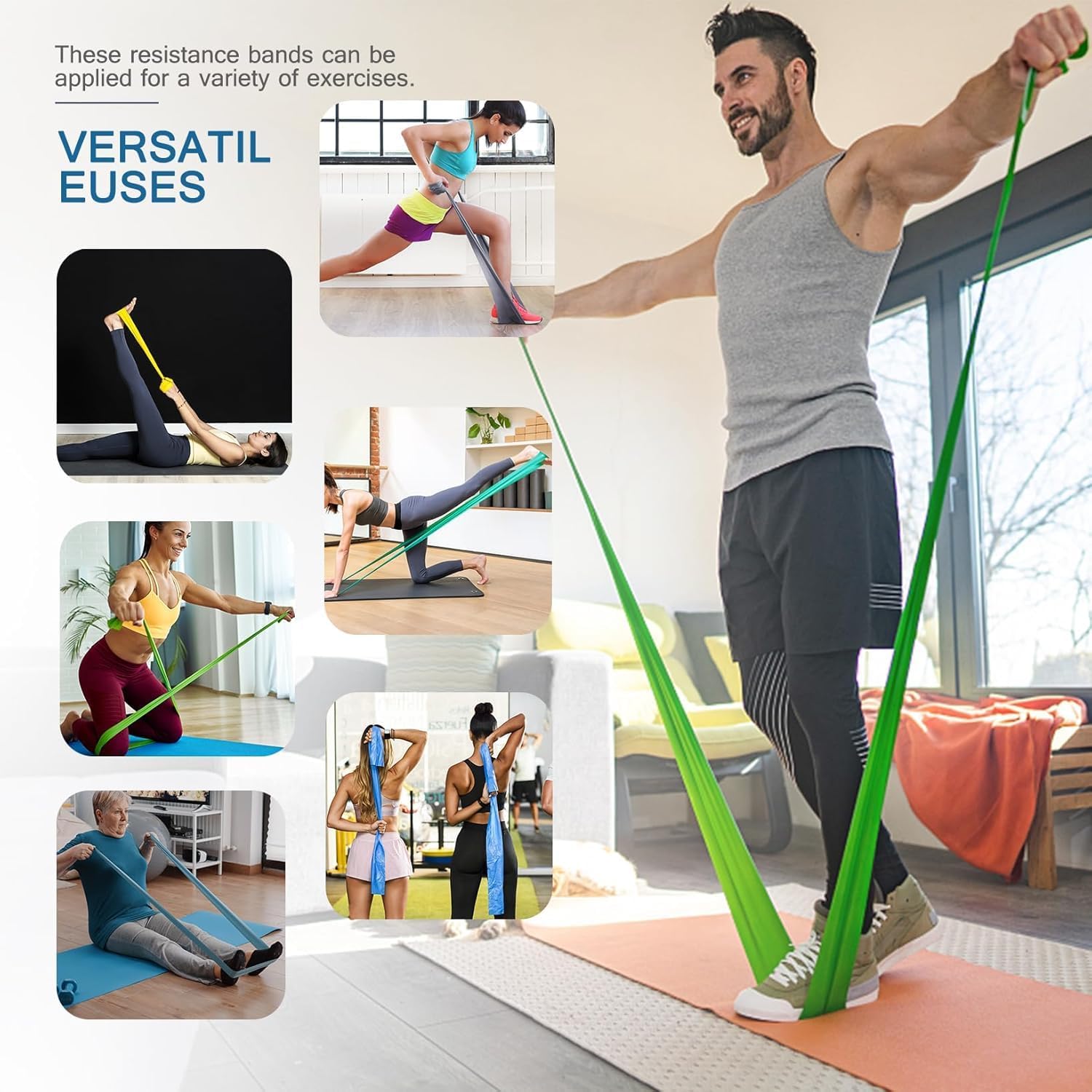 Lianjindun 5 Pcs Professional Resistance Bands. Latex-Free, Pilates Band