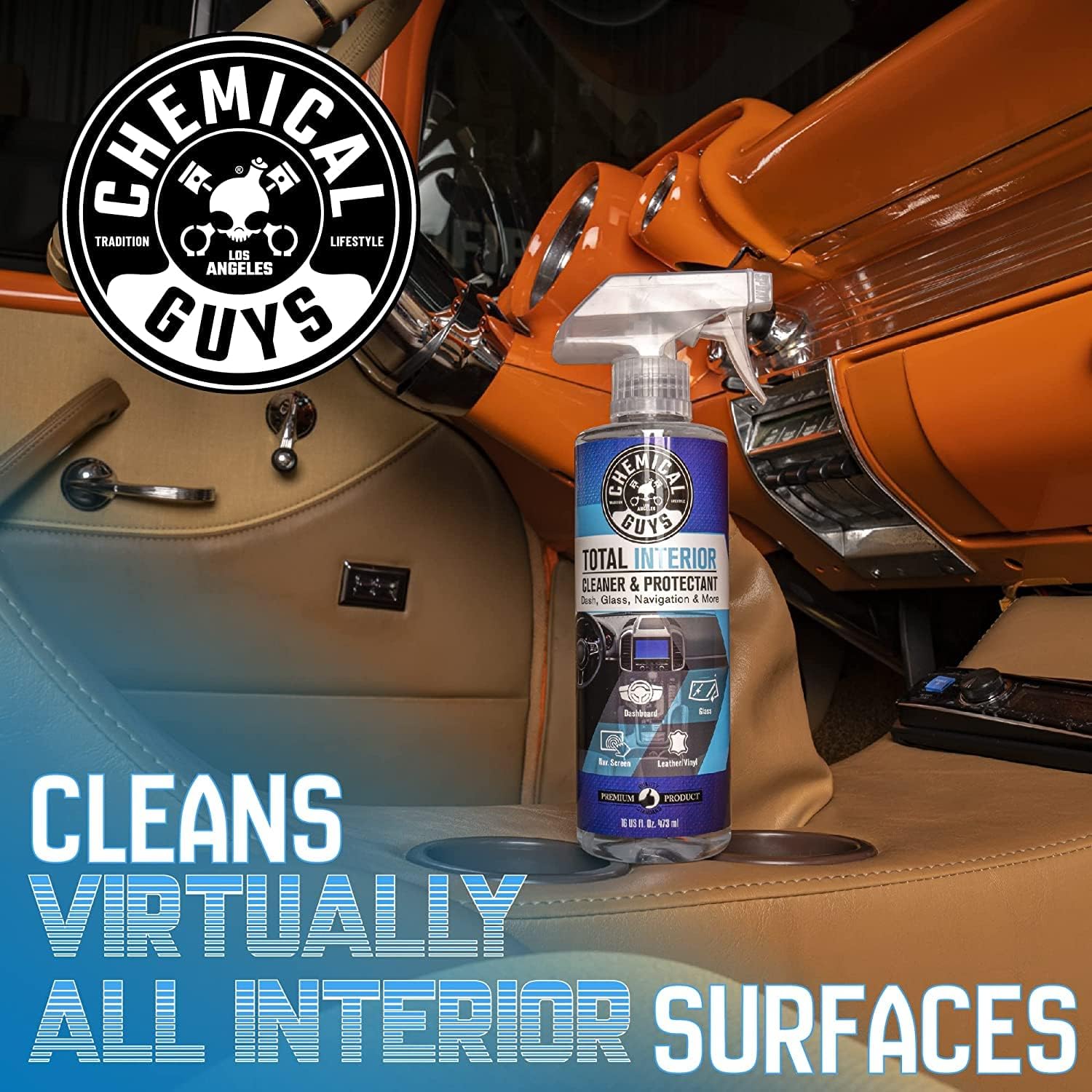 Chemical Guys Total Interior Cleaner & Protectant Interior Cleaner, Cleans & Protects Leather, Vinyl, Plastic, Rubber, Glass with a Streak-Free Finish ‰ÛÓ Cars, Trucks, SUVs, RVs, 16 oz