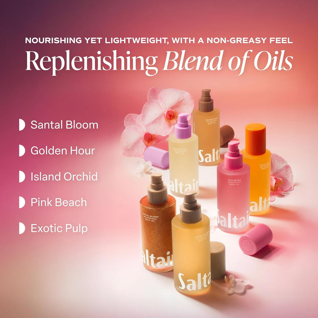 Saltair Body Oil - Luxurious Santal Bloom After Shower and Bath Oil for Women and Men. Botanical, Non-Greasy, Well-Absorbing Moisturizer for Hydrating Dry Skin ‰ÛÒ 4oz Pump Bottle