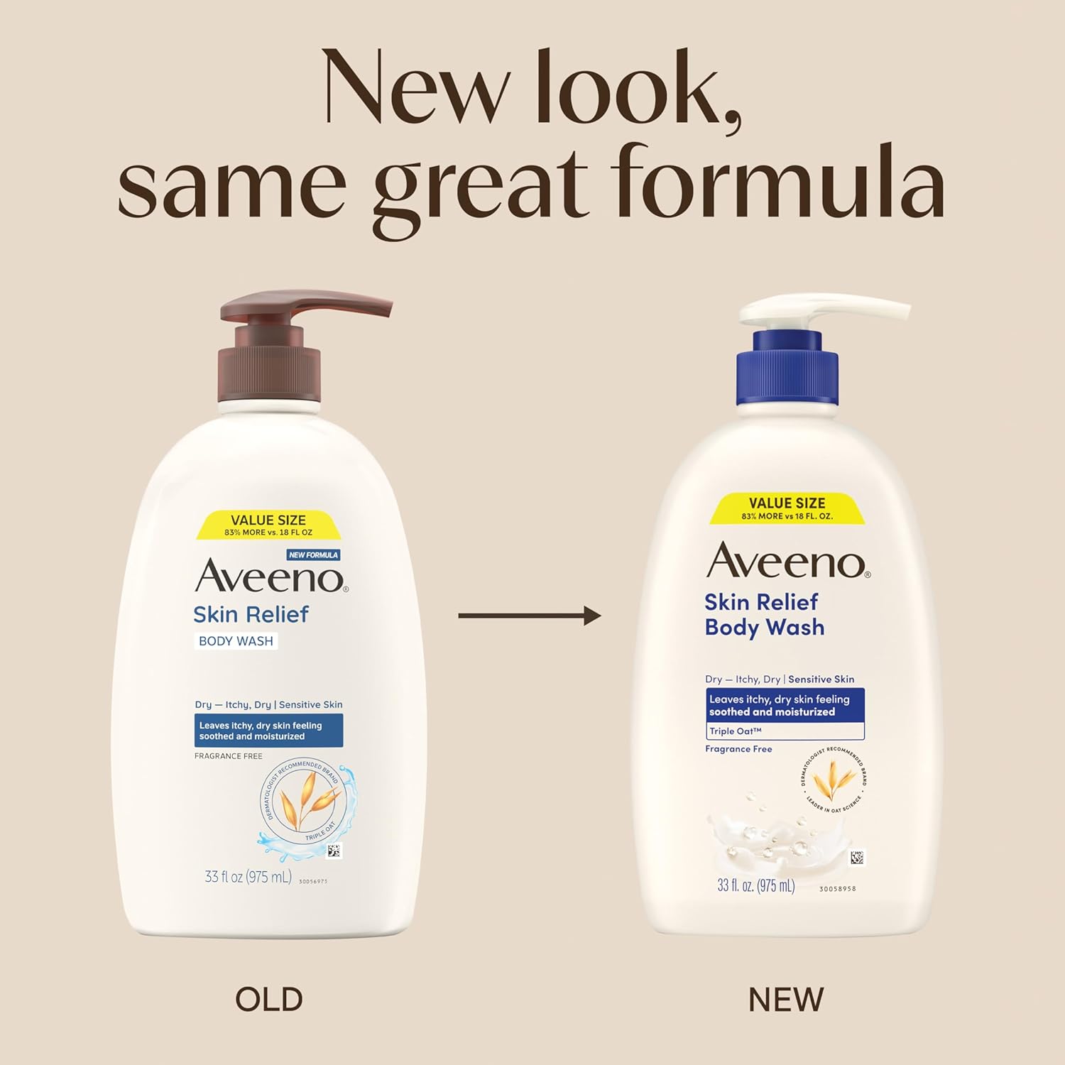 Aveeno Skin Relief Fragrance-Free Body Wash with Triple Oatå¨ Complex, Gentle Daily Cleanser for Sensitive Skin Leaves Itchy, Dry Skin Feeling Soothed & Moisturized, 33 fl. oz