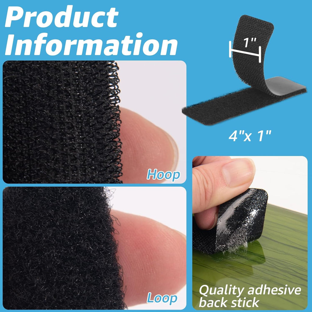 Art3d 16 Sets Hook and Loop Tape Sticky Back,1 in.x 4 in. Double-Sided