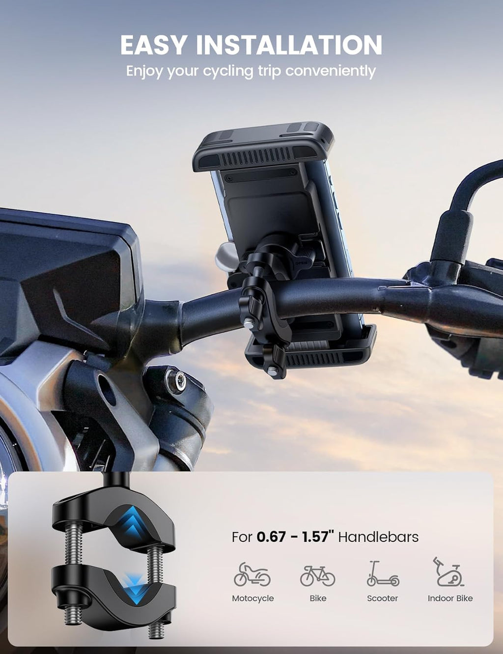 Lamicall Bike Motorcycle Phone Mount - 1s Quick Lock Bike Cell Phone Holder