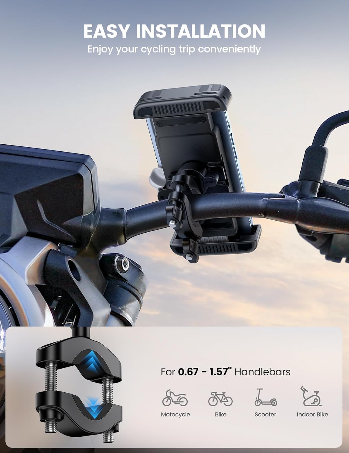 Lamicall Bike Motorcycle Phone Mount - 1s Quick Lock Bike Cell Phone Holder