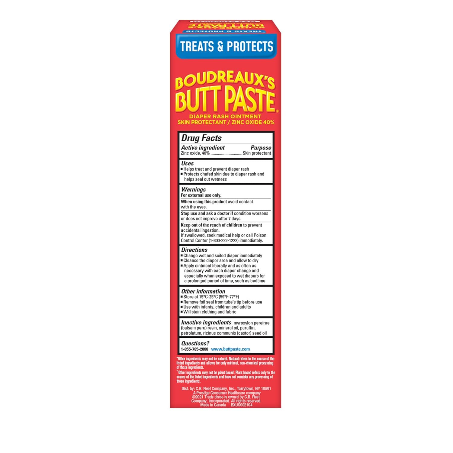 Boudreaux‰۪s Butt Paste Max Strength Diaper Rash Cream for Baby, Ointment With Zinc Oxide, 4 oz Tube