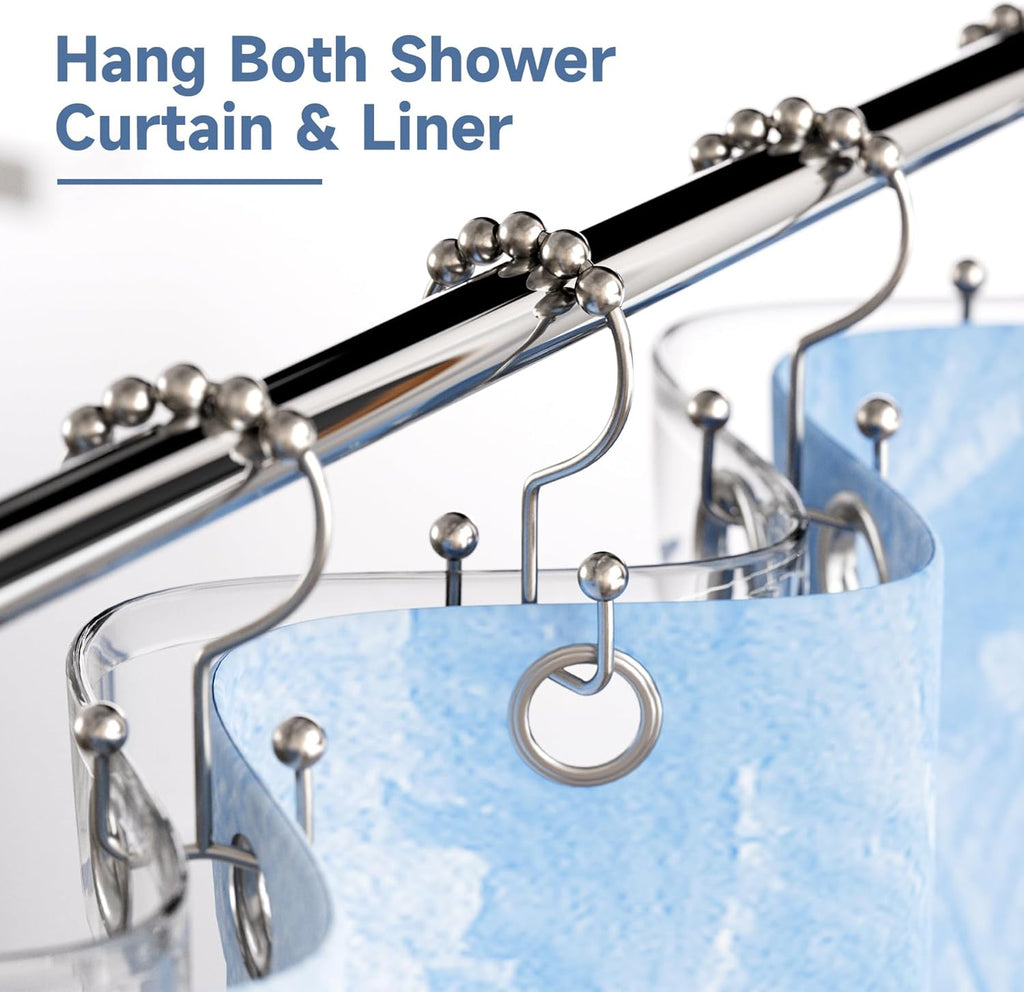 Titanker Shower Curtain Hooks Rings, Rust Resistant Metal Double Glide Shower Hooks Rings for Bathroom Shower Rods Curtains, Set of 12 Hooks - Nickel