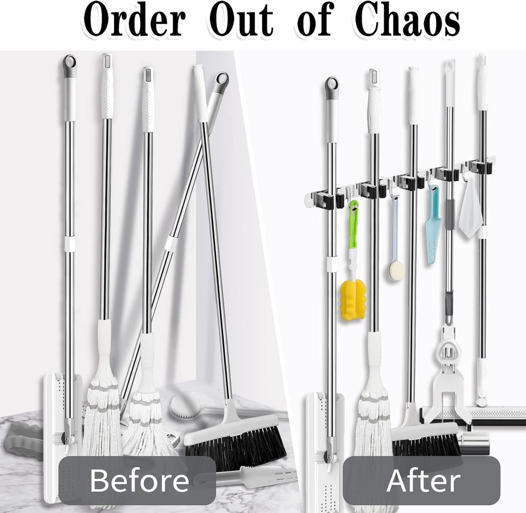 AceMining 5 Racks and 4 Hooks Mop and Broom Holder Wall Mount, Broom