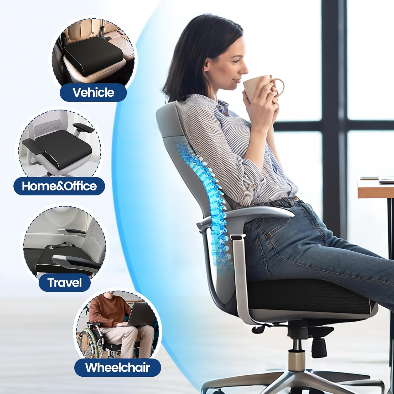 SweetSlubr Seat Cushion for Tailbone Pain Relief, Office Chair Cushion