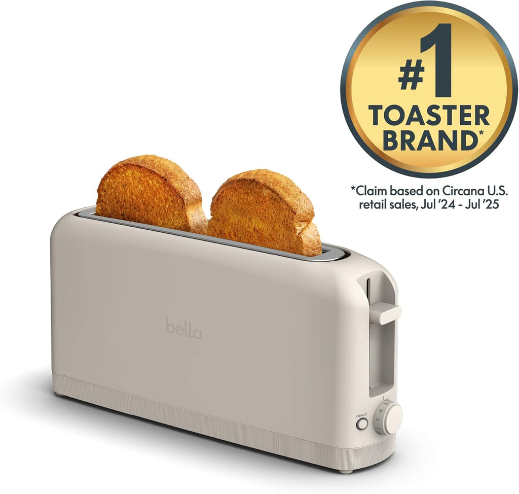 bella 2 Slice Slim Toaster, Fits-anywhere‰ã¢ Kitchenware, 6 Setting Shade Control with Reheat & Cancel Buttons, Fits sourdough, 10‰۝ Long Slot, Anti Jam & Auto Shutoff, 900 Watt, Oatmilk
