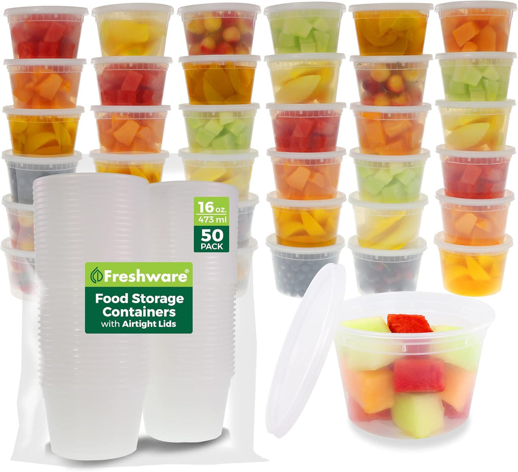 Freshware Food Storage Containers 50 Set 16 oz Plastic Deli Containers with