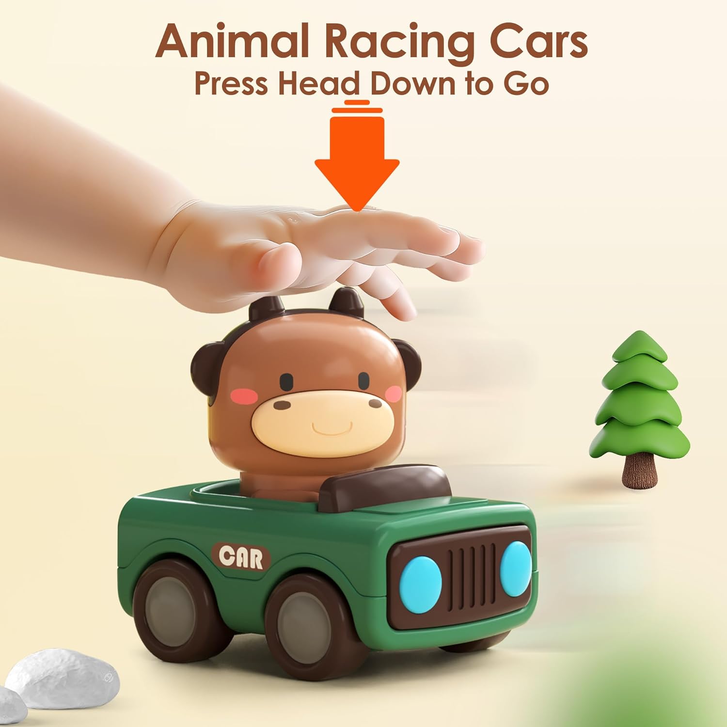iPlay, iLearn Press to Go Car Toys for Toddlers 1-3, Baby Animal Racing Cars