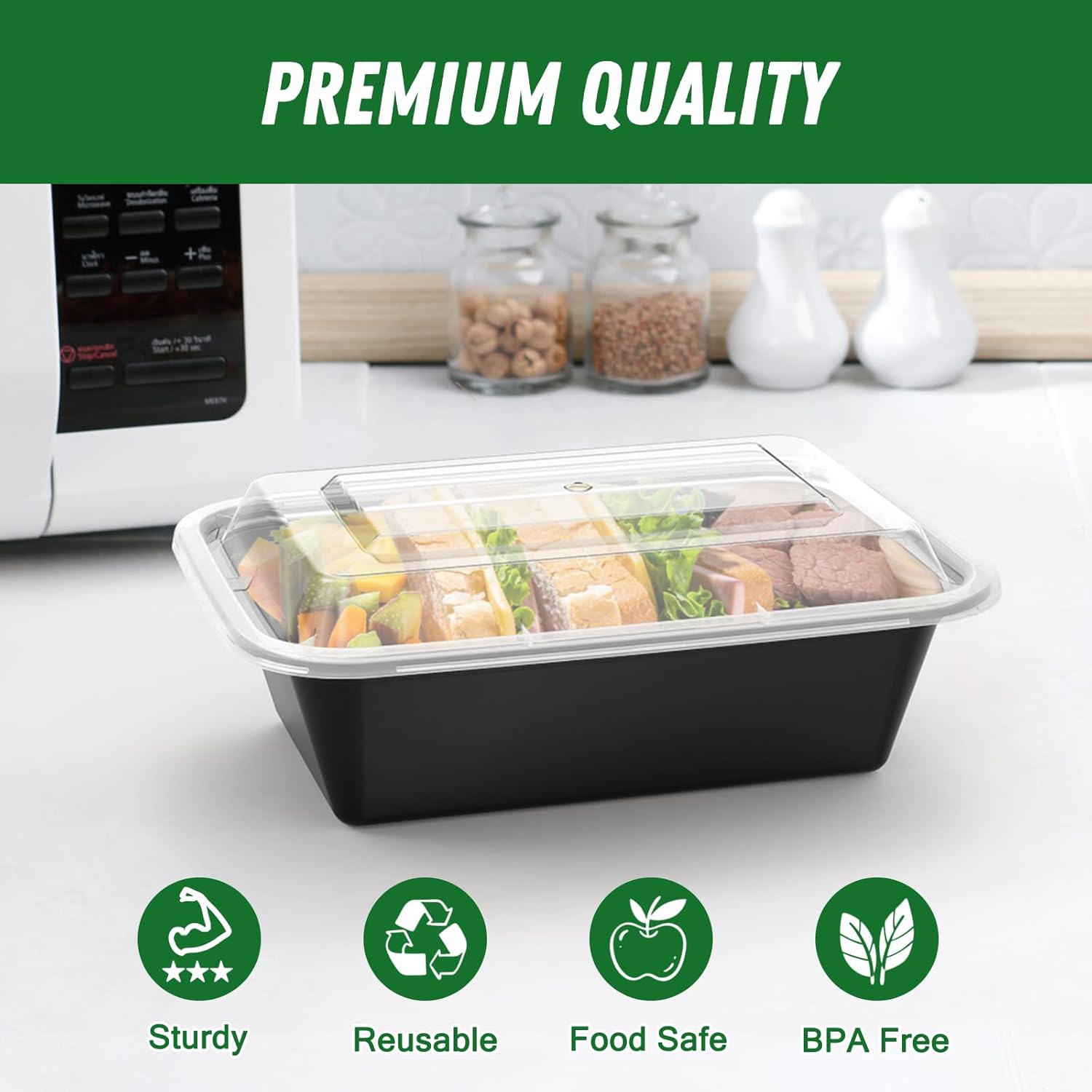 Dealusy 50 Pack (100-Piece) 24 oz Meal Prep Containers Reusable with Lids