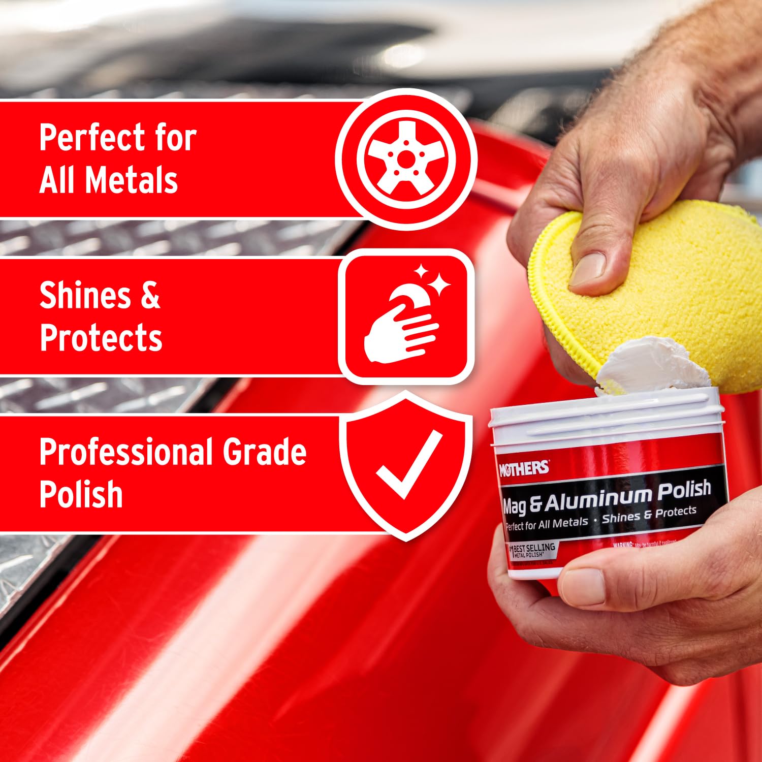 Mothers Mag & Aluminum Polish, 10 oz. ‰ÛÒ Brilliant Shine, Easy to Use, for All Uncoated & Unplated Metals Including Aluminum Wheels, Stainless Steel Trim and Exhaust Tips, Brass & More (05101)