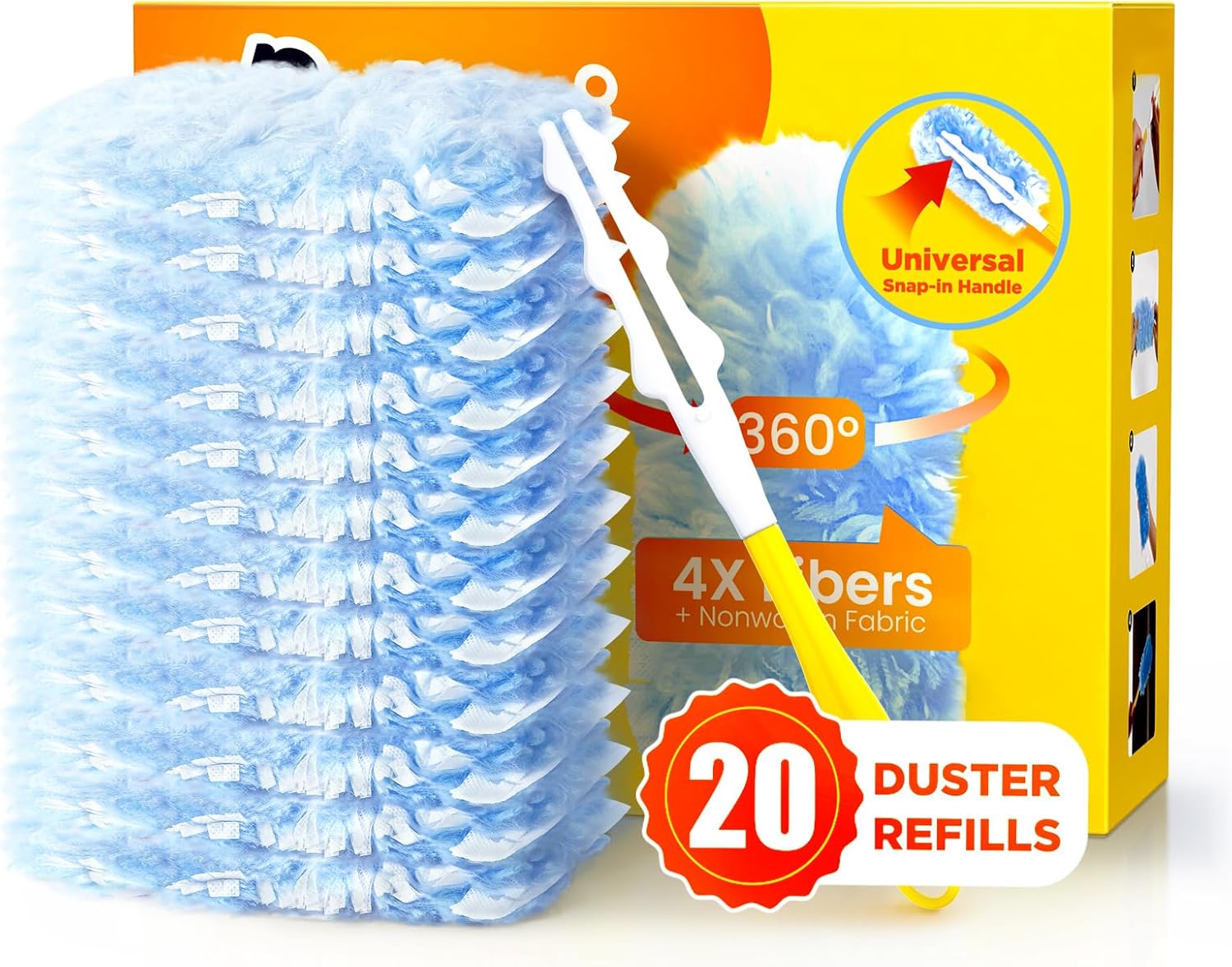 Heavy Duty Duster Refills for Swiffer Duster, 20 Count Duster Refills with 1 Handle, Multisurface 360å¡ Dusters with 4X Microfibers, Unscented Disposable Dusters for Cleaning