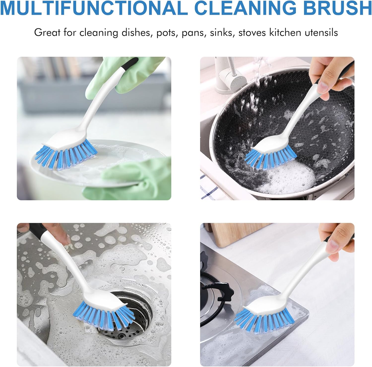 SetSail Dish Brush with Handle, 2 Pack Stiff Bristles Dish Scrubber with