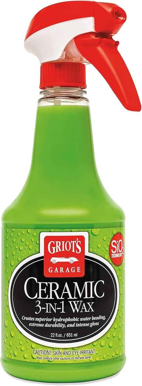 Griot‰۪s Garage Ceramic 3-in-1 Wax, SiO2 Spray for Cars, Trucks, and RV‰۪s, Provides Protection and Water Beading on Paint, Wheels, Plastic, Rubber Trim, Chrome, and More, 10978, 22 oz