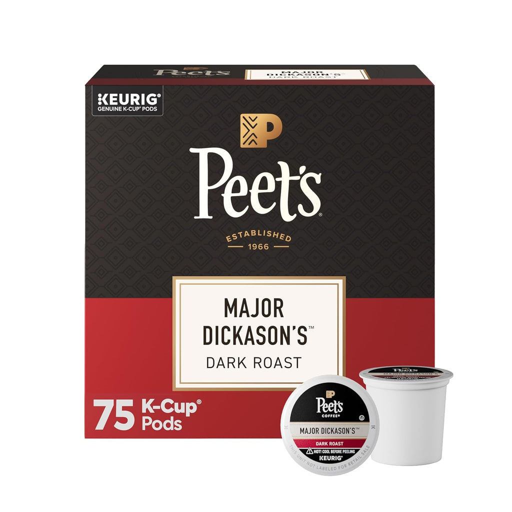 Peet's Coffee, Dark Roast Keurig K-Cup Pods, 100% Arabica Coffee - Major Dickason's Blend 75 Count (1 Box of 75 Pods)