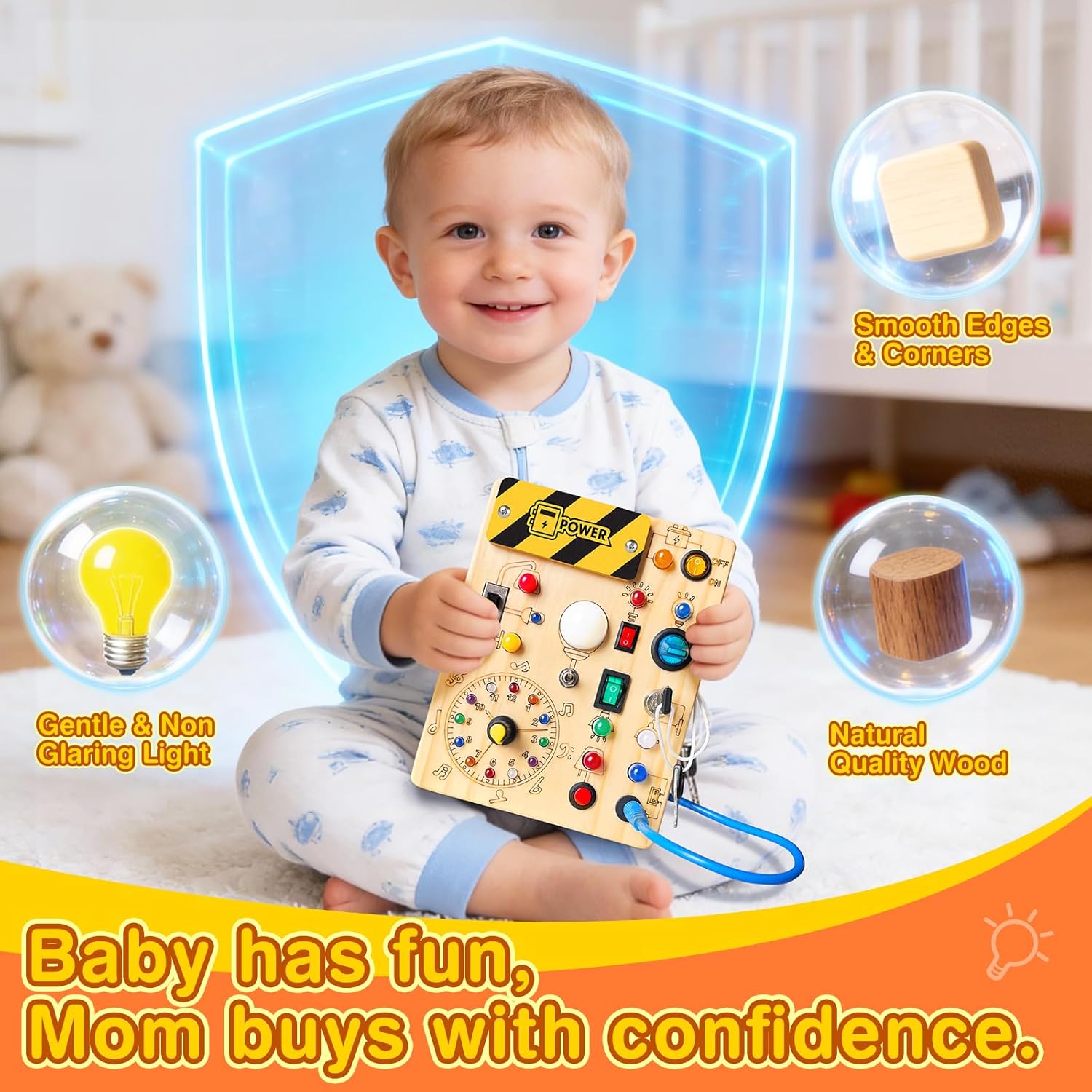 Grarain Busy Board for Toddlers - Montessori Educational Toy for 1-3 Year Old