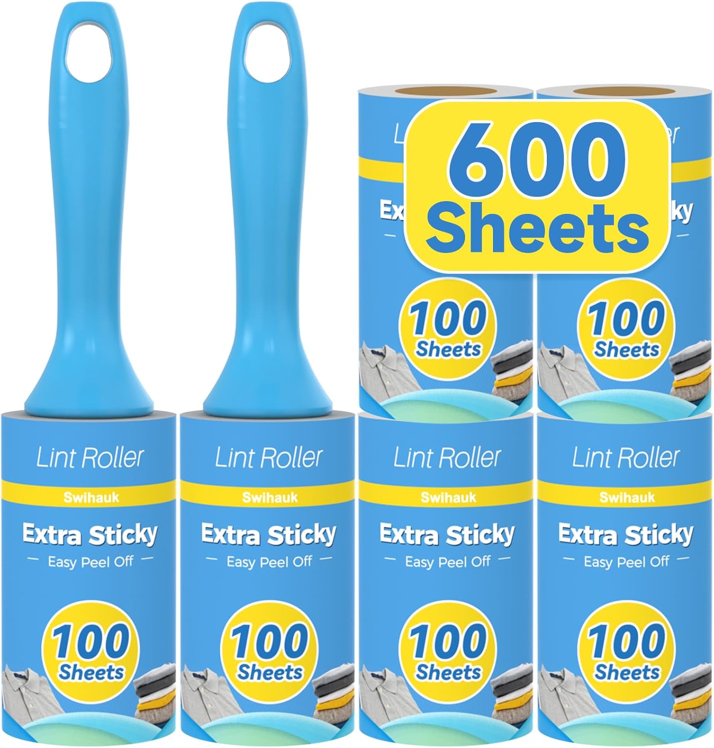 Swihauk 600 Sheets Extra Sticky Lint Rollers for Pet Hair, Easy Spiral Tear