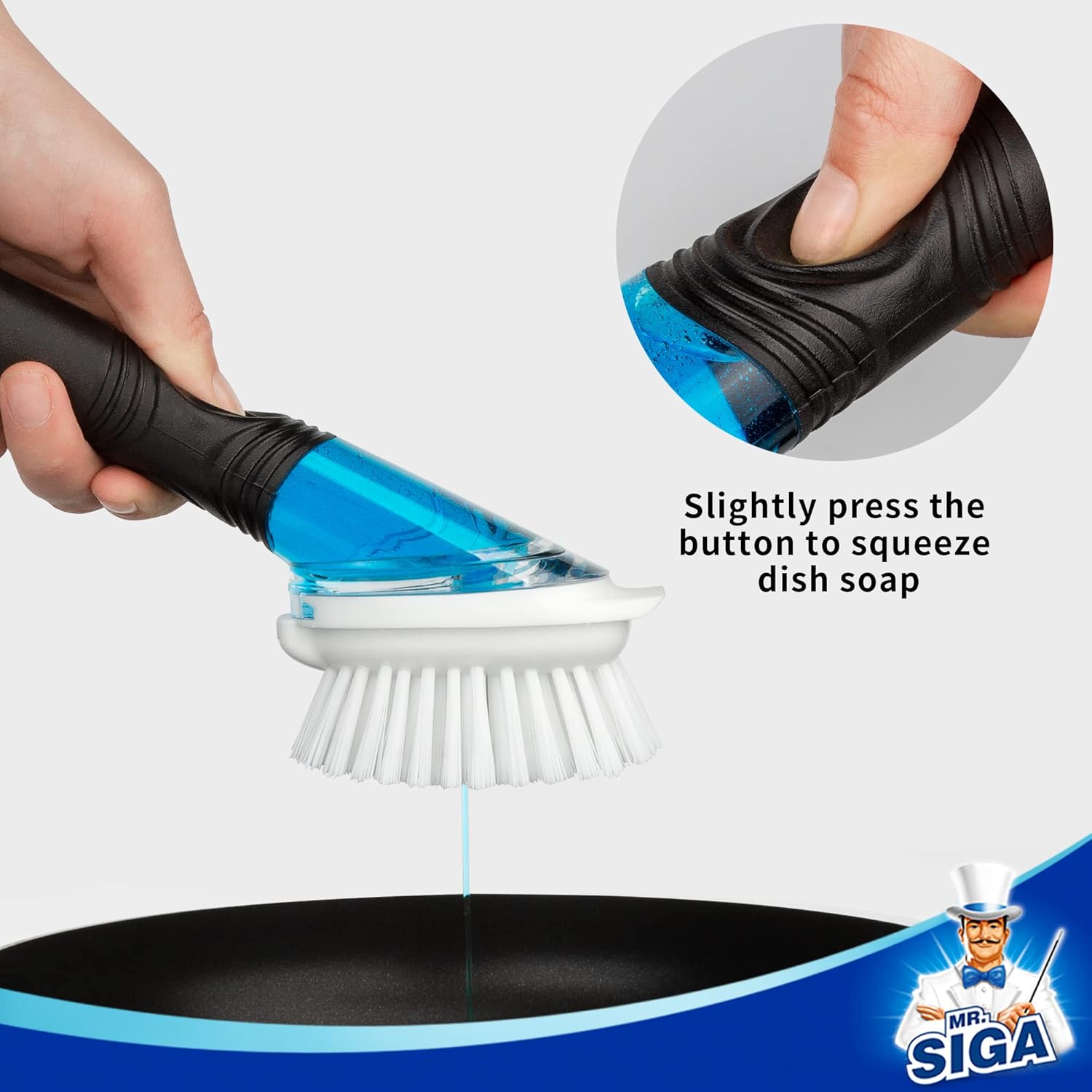 MR.SIGA Soap Dispensing Dish Brush, Kitchen Brush for Pot Pan Sink Cleaning