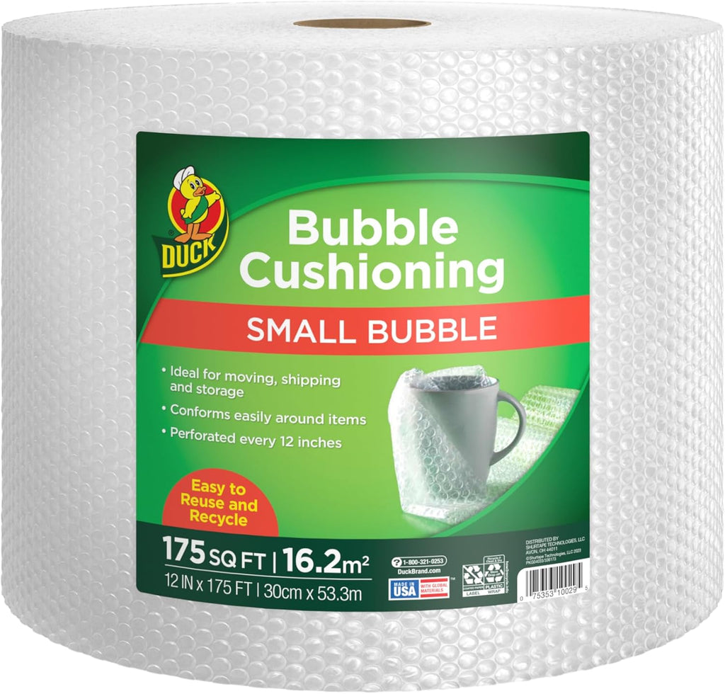 Duck Brand Small Bubble Cushioning Wrap for Moving & Shipping - 175 FT Bubble