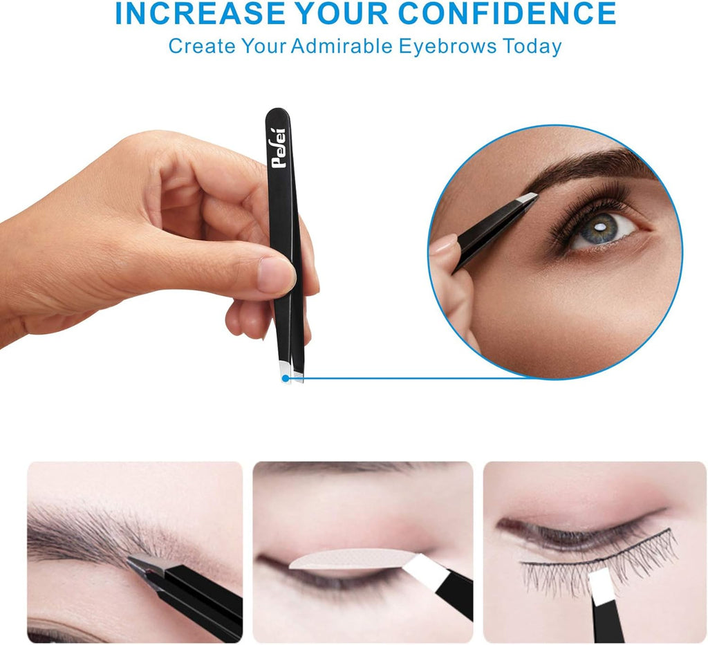 Pefei Tweezers Set - Professional Stainless Steel Tweezers for Eyebrows