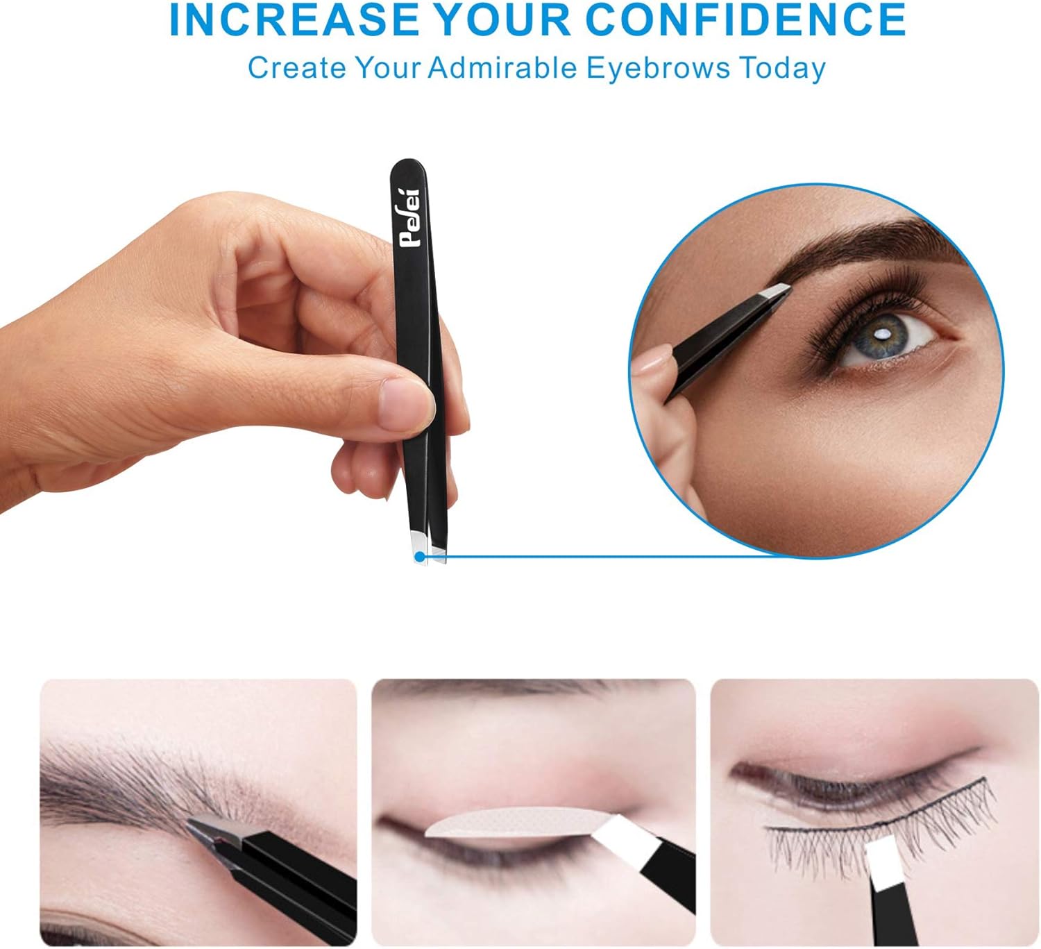 Pefei Tweezers Set - Professional Stainless Steel Tweezers for Eyebrows