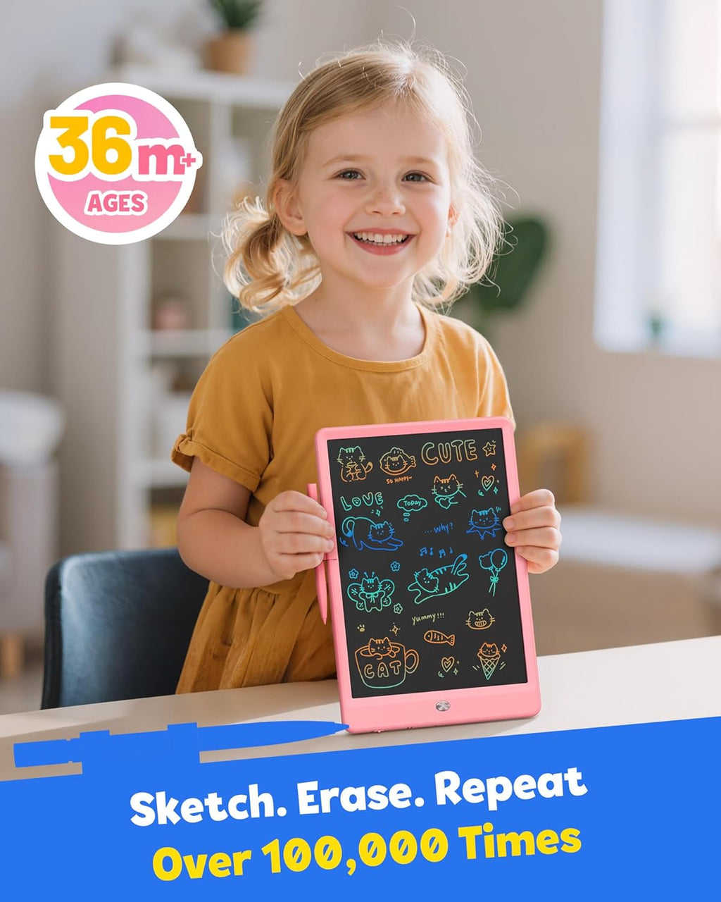 TEKFUN LCD Writing Tablet for Kids, 10-inch Coloring Drawing Pad, Mess Free