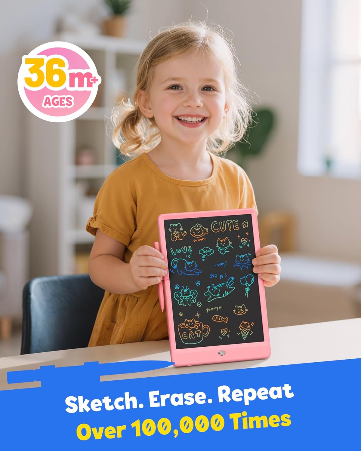 TEKFUN LCD Writing Tablet for Kids, 10-inch Coloring Drawing Pad, Mess Free