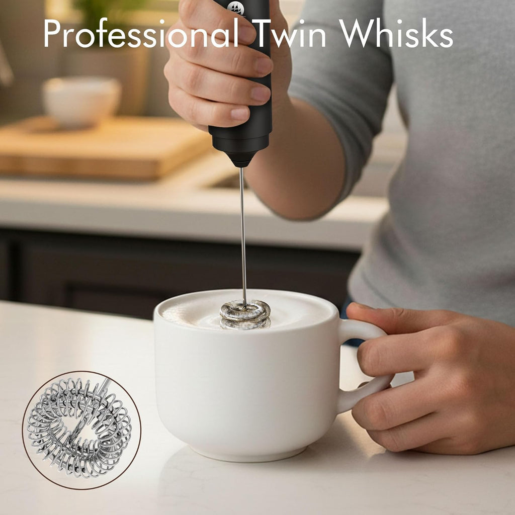 Rechargeable Milk Frother Handheld, 2-IN-1 Dual Spring Whisk Electric Frother